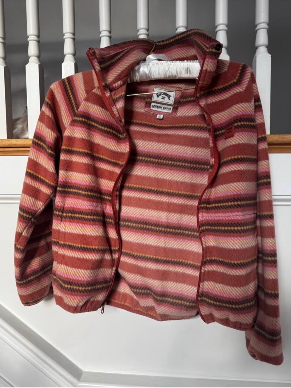 Billabong Striped Rose and Rust Fleece Zip Jacket/sweatshirt